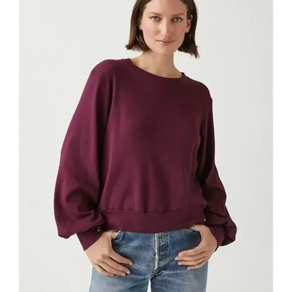Michael Stars Mac Puff Sleeve Crew Neck Pullover Sweatshirt Plum Size OS NWT - Picture 2 of 11